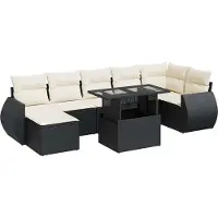 vidaXL 8-delige Loungeset met kussens poly rattan zwart