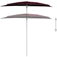 vidaXL Parasol half met paal 180x90 cm bordeauxrood
