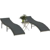 vidaXL Ligbedden 2 st met tafel poly rattan lichtgrijs