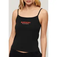 Superdry Dames T-shirt met Sportswear-logo, zwart (XS), Casual, Katoen, Mouwloos / spaghettibandjes W6011836A