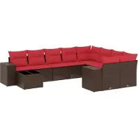vidaXL 10-delige tuinbankset met kussens, bruin polyrotan