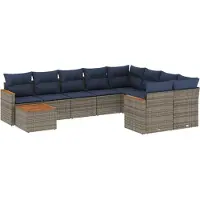 vidaXL 10-delige loungeset voor buiten, met kussens, grijs, kunststof vlechtwerk