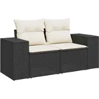 vidaXL Tuinbank 2-zits met kussens poly rattan zwart