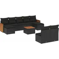 vidaXL 10-delige loungeset voor de tuin met kussens, zwart, polyrotan