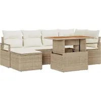 vidaXL Tuinbank Set 7 st Beige poly rattan