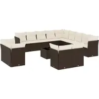 vidaXL 14-delige Loungeset met kussens poly rattan bruin