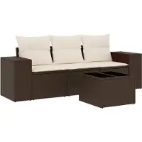 vidaXL 4-delige Loungeset met kussens poly rattan bruin