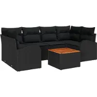 vidaXL Tuinbank Set 7 st Zwart poly rattan