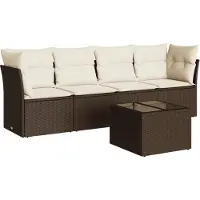 vidaXL 5-delige Loungeset met kussens poly rattan bruin