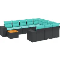 vidaXL 11-delige tuinbankset met kussens, zwart polyrotan