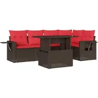 vidaXL 6-delige tuinbankset met kussens, bruin polyrotan