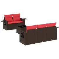vidaXL 6-delige tuinbankset met kussens, bruin polyrotan