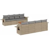 vidaXL 9-delige Loungeset met kussens poly rattan beige