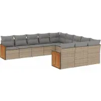 vidaXL 11-delige Tuinset met kussens poly rattan beige