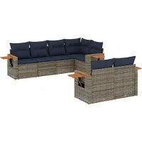 vidaXL 7-delige Loungeset met kussens poly rattan grijs