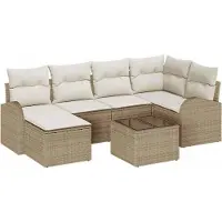 vidaXL Bankstel 7 st Beige en Wit poly rattan