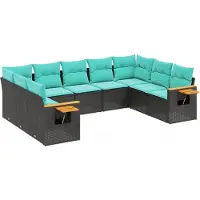 vidaXL 9-delige Loungeset met kussens poly rattan zwart