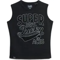 Superdry Dames T-shirt met zwarte Retro afwerking (M), Casual, Katoen, Mouwloos / spaghettibandjes W6011898A