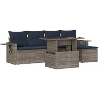 vidaXL 6-delige tuinbankset met kussens, grijs polyrotan