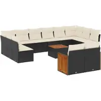 vidaXL 13-delige tuinmeubelset met kussens, zwart, polyrotan