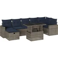 vidaXL 8-delige tuinbankset met kussens, grijs polyrotan