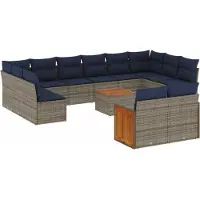 vidaXL 12-delige tuinbankset met kussens, grijs polyrotan