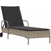 vidaXL Ligbed met wielen en kussens poly rattan lichtgrijs