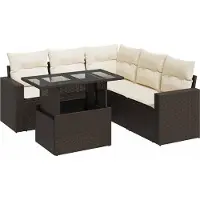vidaXL 6-delige tuinmeubelset met kussens, bruin, van polyrotan