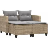 vidaXL Tuinbank 2-zits met voetenbanken poly rattan beige