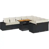 vidaXL 10-delige Loungeset met kussens poly rattan acacia zwart