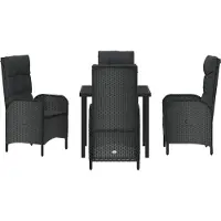 vidaXL Tuin Eettafel Set met kussen 5 pcs Zwart poly rattan