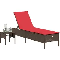 vidaXL Ligstoel met tafel en kussen, bruin polyrotan