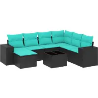 vidaXL 8-delige tuinbankset met kussens, zwart polyrotan
