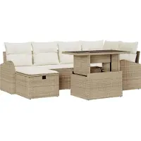 vidaXL Tuinset met 7 zitplaatsen, beige, van polyrotan