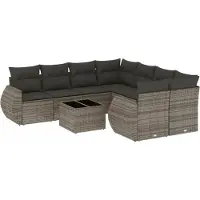 vidaXL 9-delige tuinbankset met kussens, grijs polyrotan