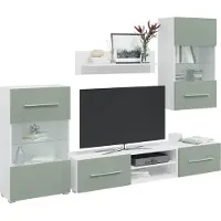 vidaXL 5-delige wandmeubelset met LED-verlichting, olijgroen, houtvezel