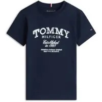 Tommy Hilfiger T-shirt donkerblauw Jongens Katoen Ronde hals Logo - maat 164