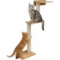 Eyepower 107 cm Wandkrabpaal met 3 Bamboe Planken - Katten Klimboom van Sisal - Krabpaal met Muurbevestiging