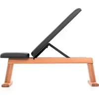Nohrd WeightBench Halterbank Kersen, Zwart leer – Verstelbare Fitnessbank van Massief Hout – Luxe Design – Stevig & Duurzaam – Geschikt voor Halteroefeningen