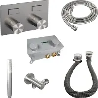 Brauer Stripe Inbouw Badthermostaat Met Drukknoppen En Badvulcombinatie - Staafhanddouche - Geborsteld RVS PVD - Kranen, Badkranen, Inbouw Badkranen