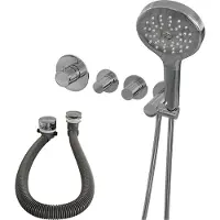 Brauer stripe thermostatische inbouw badkraan set 02 met badvulcombinatie en 3-standen handdouche en doucheslang en wandaansluitbocht chroom