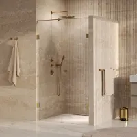 Brauer Void Carving Nis Draaideur 2-delig 110x200cm Knop Midden - Geborsteld Goud PVD - Gehard Glas - Douche, Douchedeuren - 8720724569004