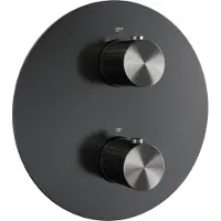Brauer Stripe 3-weg Inbouwthermostaat Rond - Geborsteld Gunmetal PVD - Kranen, Badkranen, Inbouw Badkranen - 8720724564689