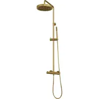 Brauer Stripe opbouw thermostatische regendouche SET 01 met 25 cm hoofddouche en staaf handdouche en doucheslang goud geborsteld PVD