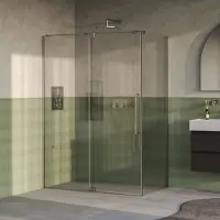 Brauer Stellar douchecabine met draaideur helder glas 140x80x200cm omkeerbaar incl. glascoating PVD RVS-kleurig geborsteld