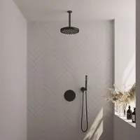 Brauer Stripe Inbouw Regendoucheset Rond - 20cm Plafondbuis - Staafhanddouche - Wandhouder - Mat Zwart - Messing - Kranen, Douchekranen, Douchesets, - Kranen, Douchekranen, Douchesets, Inbouw