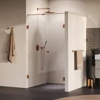 Brauer void carving nisdeur 2-delig helder glas 110x200 omkeerbaar met draaideur 60 aan muur incl. Glascoating pvd koper geborsteld
