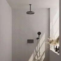 Brauer Stripe Inbouw Regendoucheset Met Drukknoppen - 20cm Plafondbuis - 3-standen Handdouche - Wandhouder - Geborsteld Gunmetal PVD - Messing - Kranen, Douchekranen, Douchesets, Inbouw douchesets