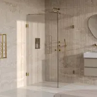 Brauer Void Carving douchecabine met draaideur helder glas 100x120x200 incl. glascoating PVD goud geborsteld