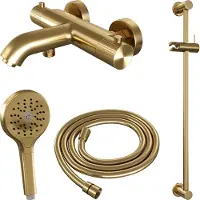 Brauer Stripe Opbouw Bad Thermostaatkraan Glijstangset - Met 3-standen Handdouche - Geborsteld Goud PVD - Messing - Kranen, Badkranen, Opbouw